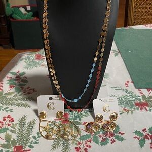 Charming Charlie Gold and Red Necklace Set